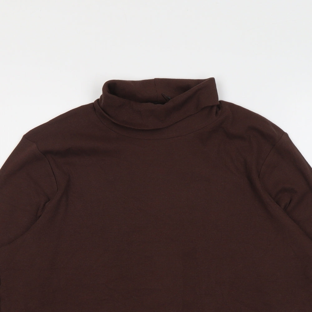 Marks and Spencer Womens Brown Cotton Basic T-Shirt Size 20 Roll Neck