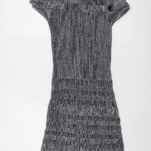 Jane Norman Womens Grey Geometric Acrylic Jumper Dress Size 10 Round Neck Pullover