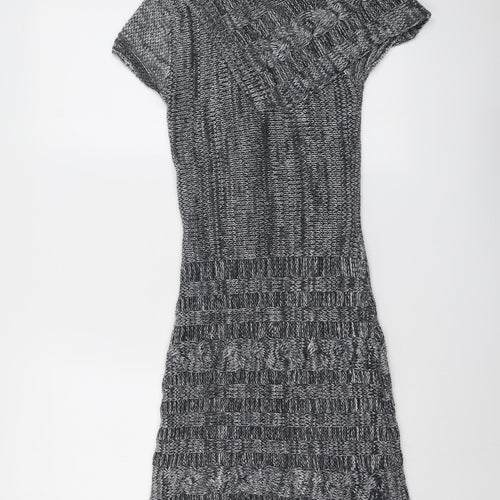 Jane Norman Womens Grey Geometric Acrylic Jumper Dress Size 10 Round Neck Pullover