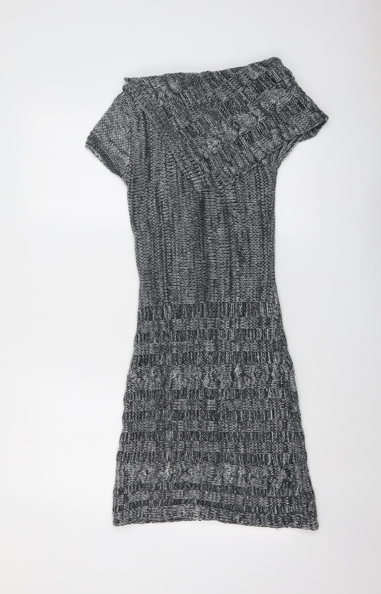 Jane Norman Womens Grey Geometric Acrylic Jumper Dress Size 10 Round Neck Pullover