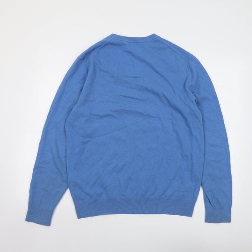 GANT Mens Blue V-Neck Wool Pullover Jumper Size L Long Sleeve
