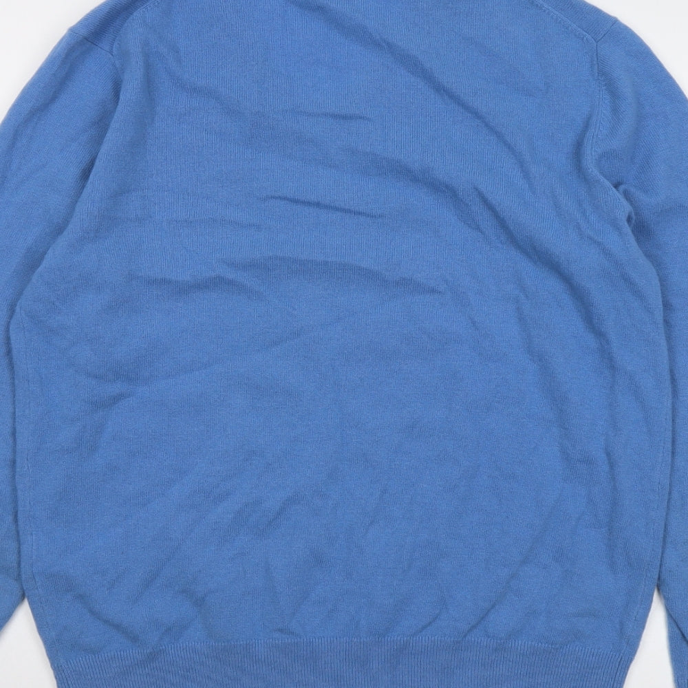 GANT Mens Blue V-Neck Wool Pullover Jumper Size L Long Sleeve