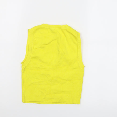 Zara Womens Yellow Viscose Cropped T-Shirt Size S Crew Neck