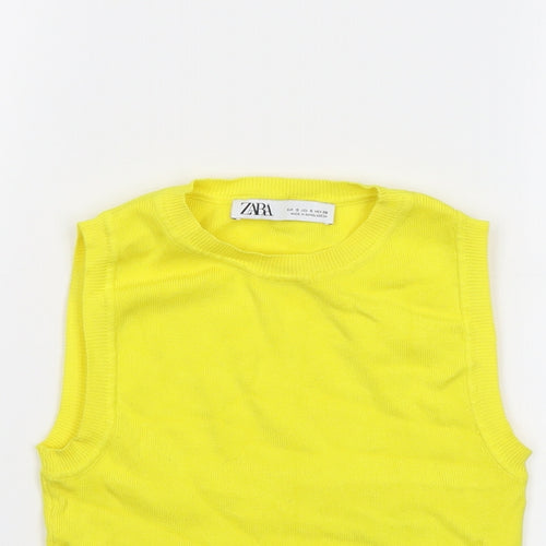 Zara Womens Yellow Viscose Cropped T-Shirt Size S Crew Neck