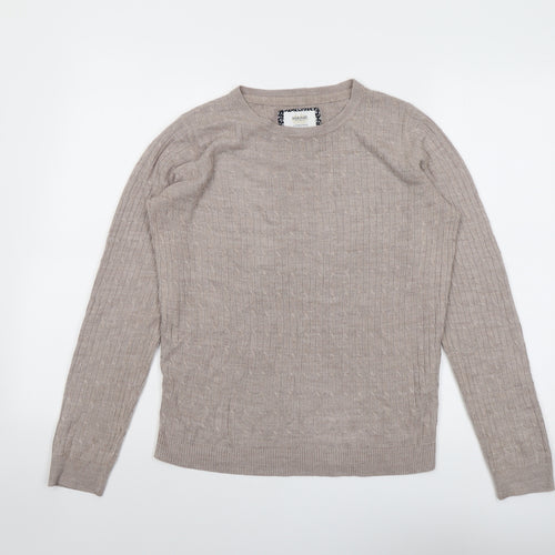 Maine Womens Beige Round Neck Acrylic Pullover Jumper Size 12