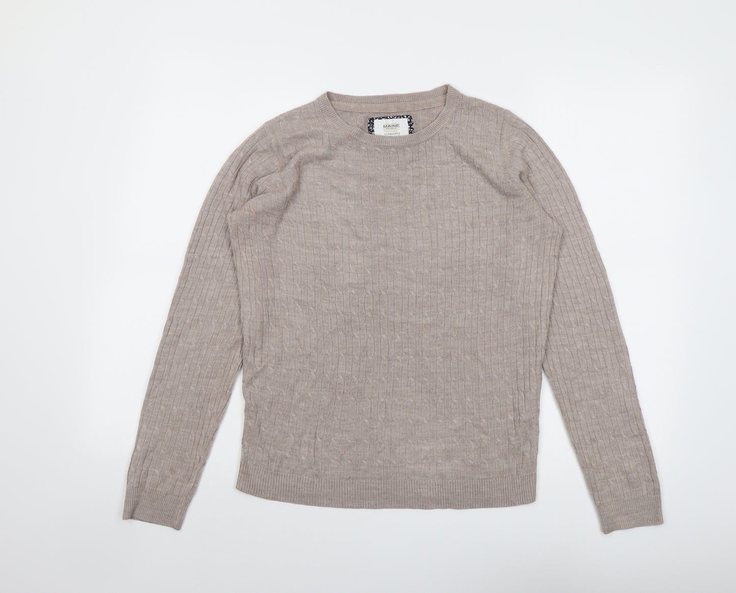 Maine Womens Beige Round Neck Acrylic Pullover Jumper Size 12