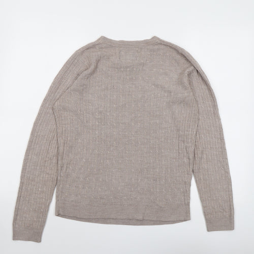 Maine Womens Beige Round Neck Acrylic Pullover Jumper Size 12