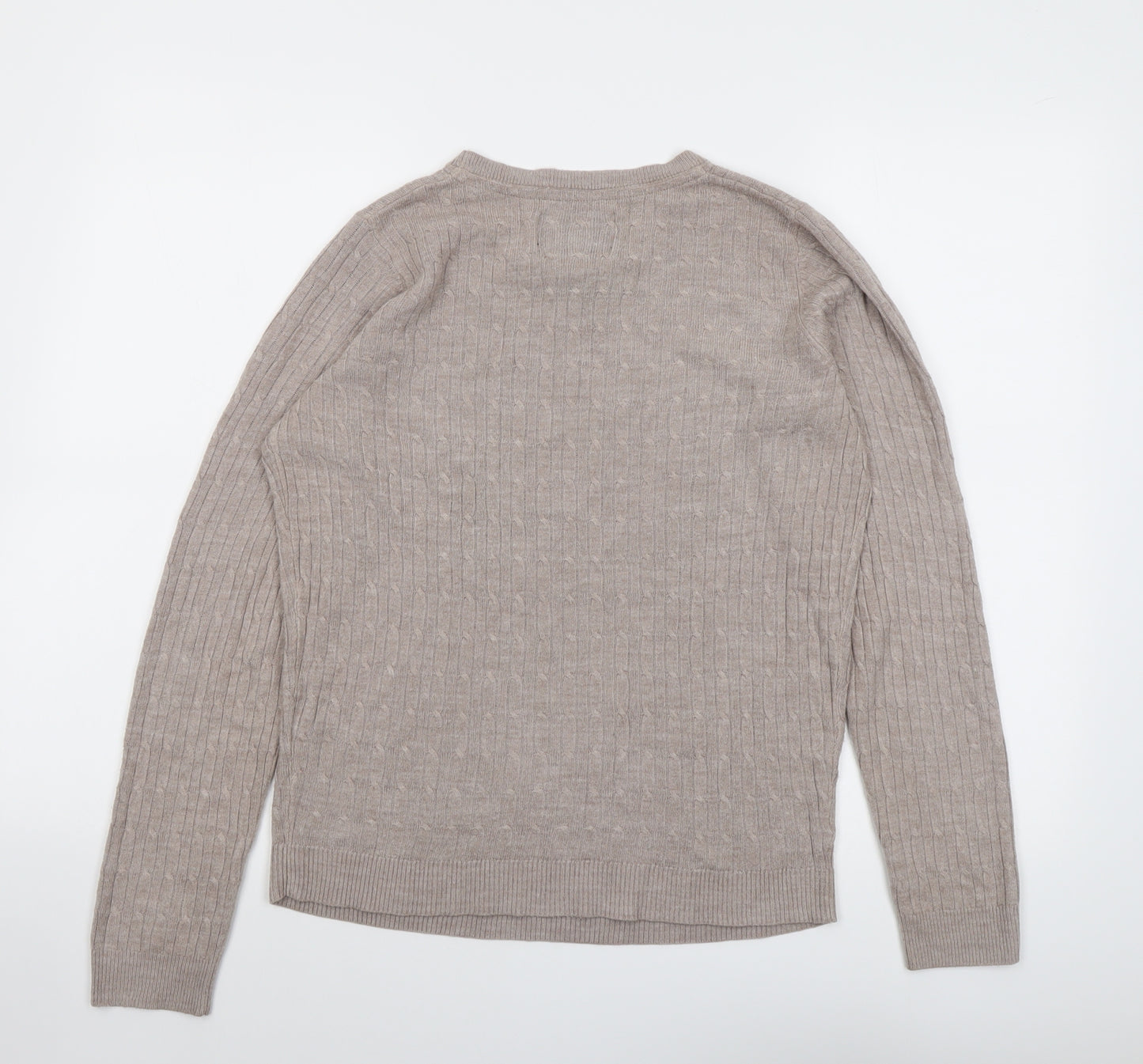 Maine Womens Beige Round Neck Acrylic Pullover Jumper Size 12