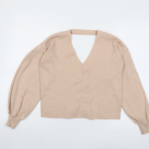 Miss Selfridge Womens Pink V-Neck Viscose Pullover Jumper Size 8