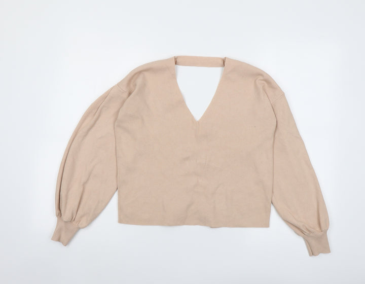 Miss Selfridge Womens Pink V-Neck Viscose Pullover Jumper Size 8