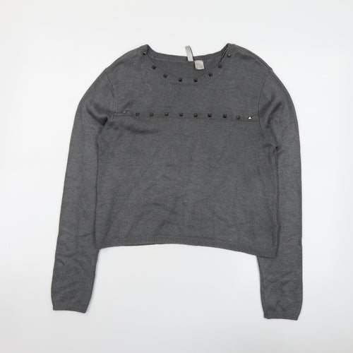 H&M Womens Grey Round Neck Acrylic Pullover Jumper Size S