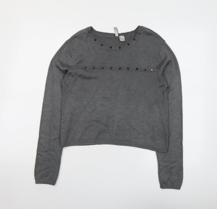 H&M Womens Grey Round Neck Acrylic Pullover Jumper Size S