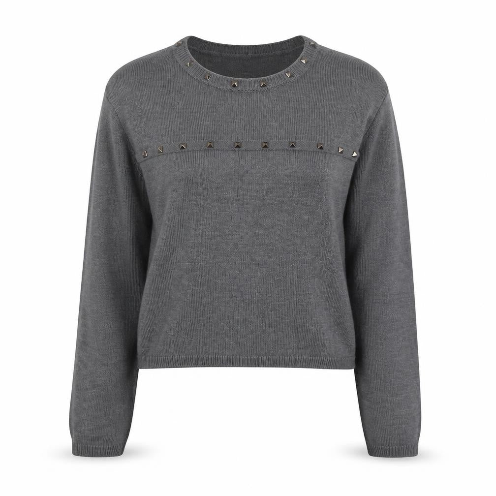 Front view of H&M women’s grey round neck acrylic jumper, size S