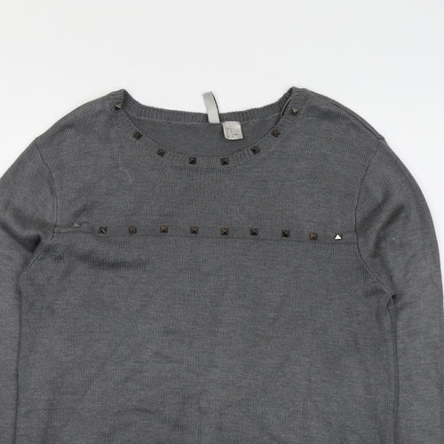 H&M Womens Grey Round Neck Acrylic Pullover Jumper Size S
