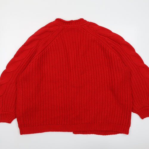 Capsule Womens Red V-Neck Acrylic Cardigan Jumper Size 16
