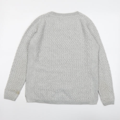 EWM Womens Grey Round Neck Acrylic Pullover Jumper Size 10 - Size 10-12
