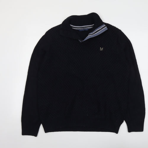 Crew Clothing Mens Blue Collared Cotton Pullover Jumper Size L Long Sleeve