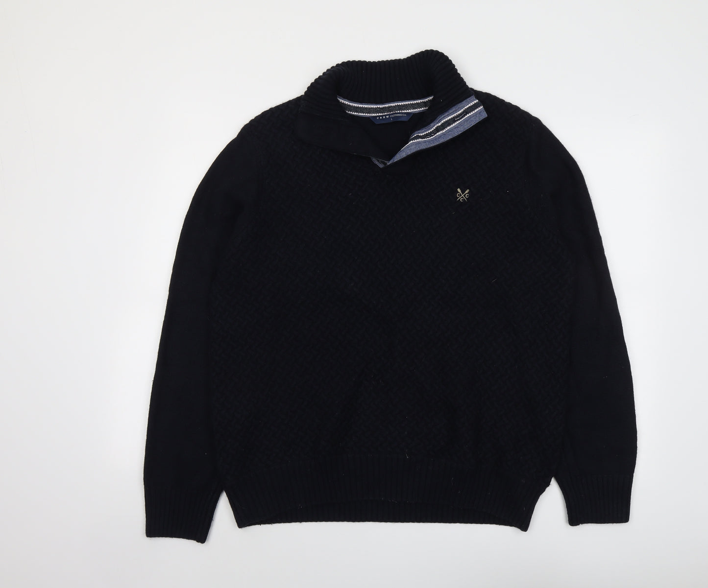 Crew Clothing Mens Blue Collared Cotton Pullover Jumper Size L Long Sleeve