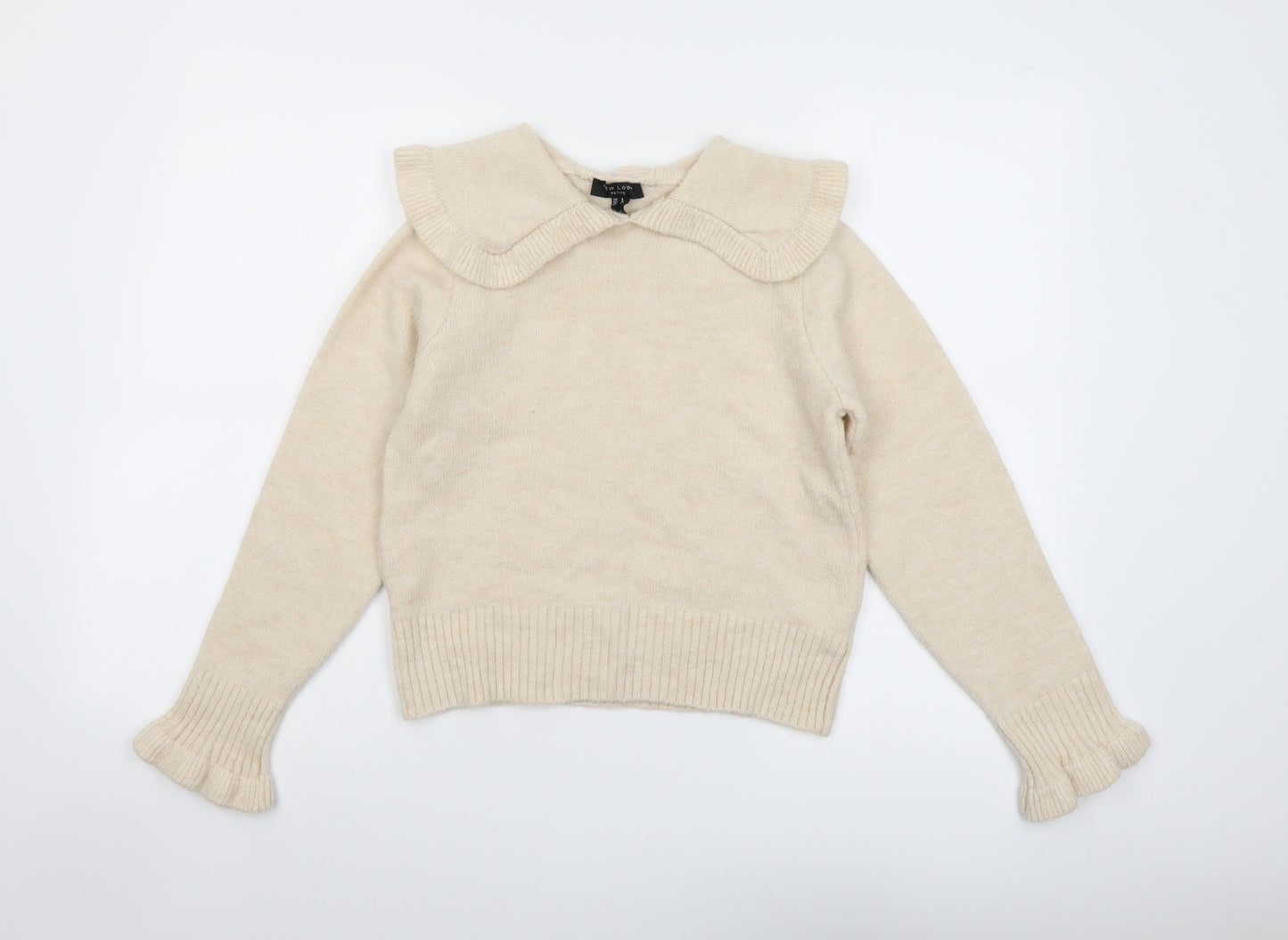 New Look Womens Beige Collared Acrylic Pullover Jumper Size 8