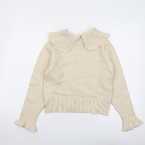 New Look Womens Beige Collared Acrylic Pullover Jumper Size 8