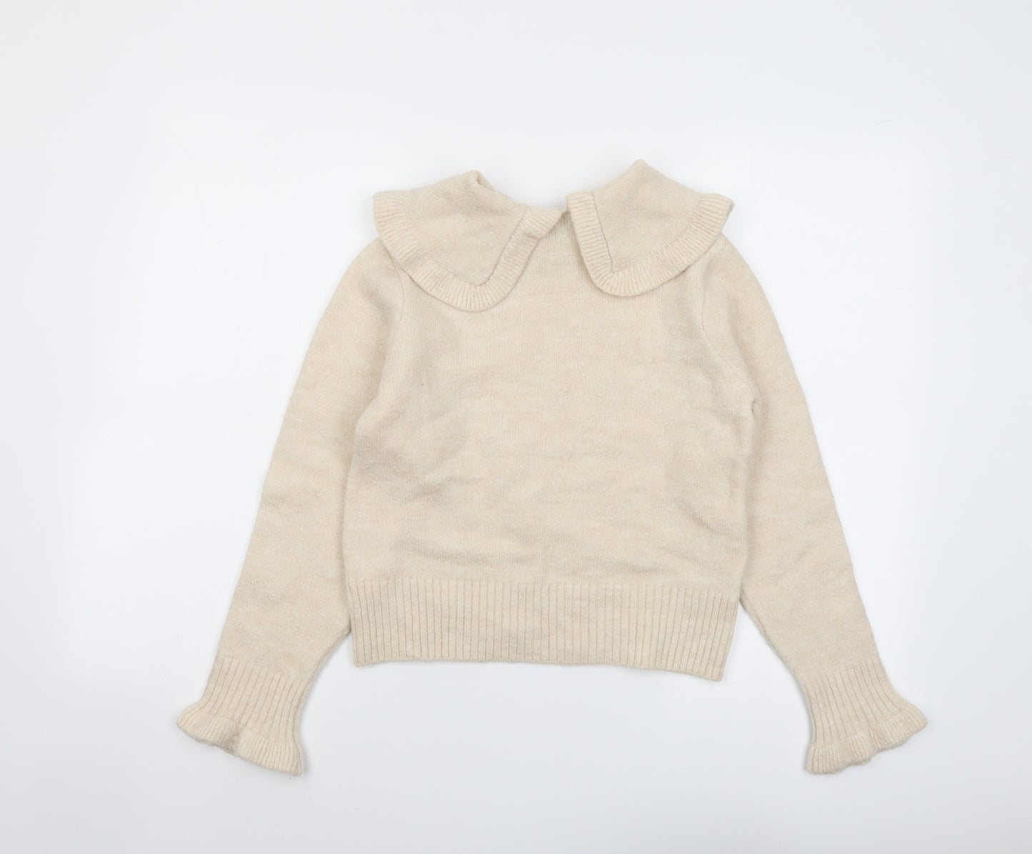 New Look Womens Beige Collared Acrylic Pullover Jumper Size 8