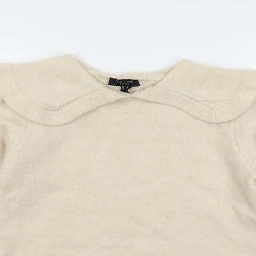 New Look Womens Beige Collared Acrylic Pullover Jumper Size 8