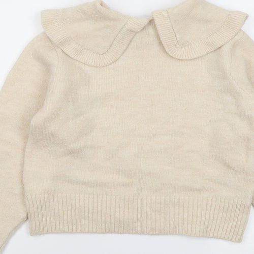 New Look Womens Beige Collared Acrylic Pullover Jumper Size 8