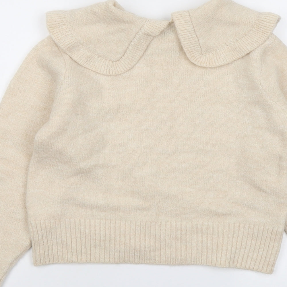 New Look Womens Beige Collared Acrylic Pullover Jumper Size 8