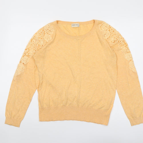 Indigo Womens Orange Round Neck Cotton Pullover Jumper Size 14