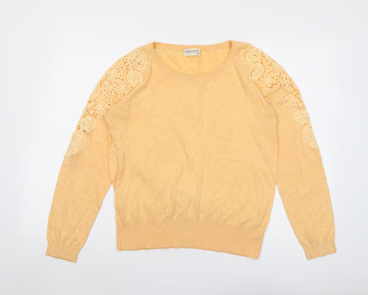 Indigo Womens Orange Round Neck Cotton Pullover Jumper Size 14