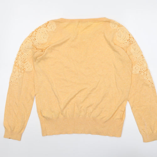 Indigo Womens Orange Round Neck Cotton Pullover Jumper Size 14