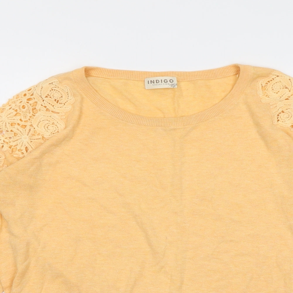 Indigo Womens Orange Round Neck Cotton Pullover Jumper Size 14