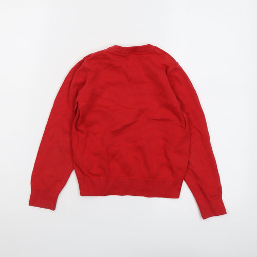 Marks and Spencer Boys Red V-Neck Cotton Pullover Jumper Size 4-5 Years Pullover