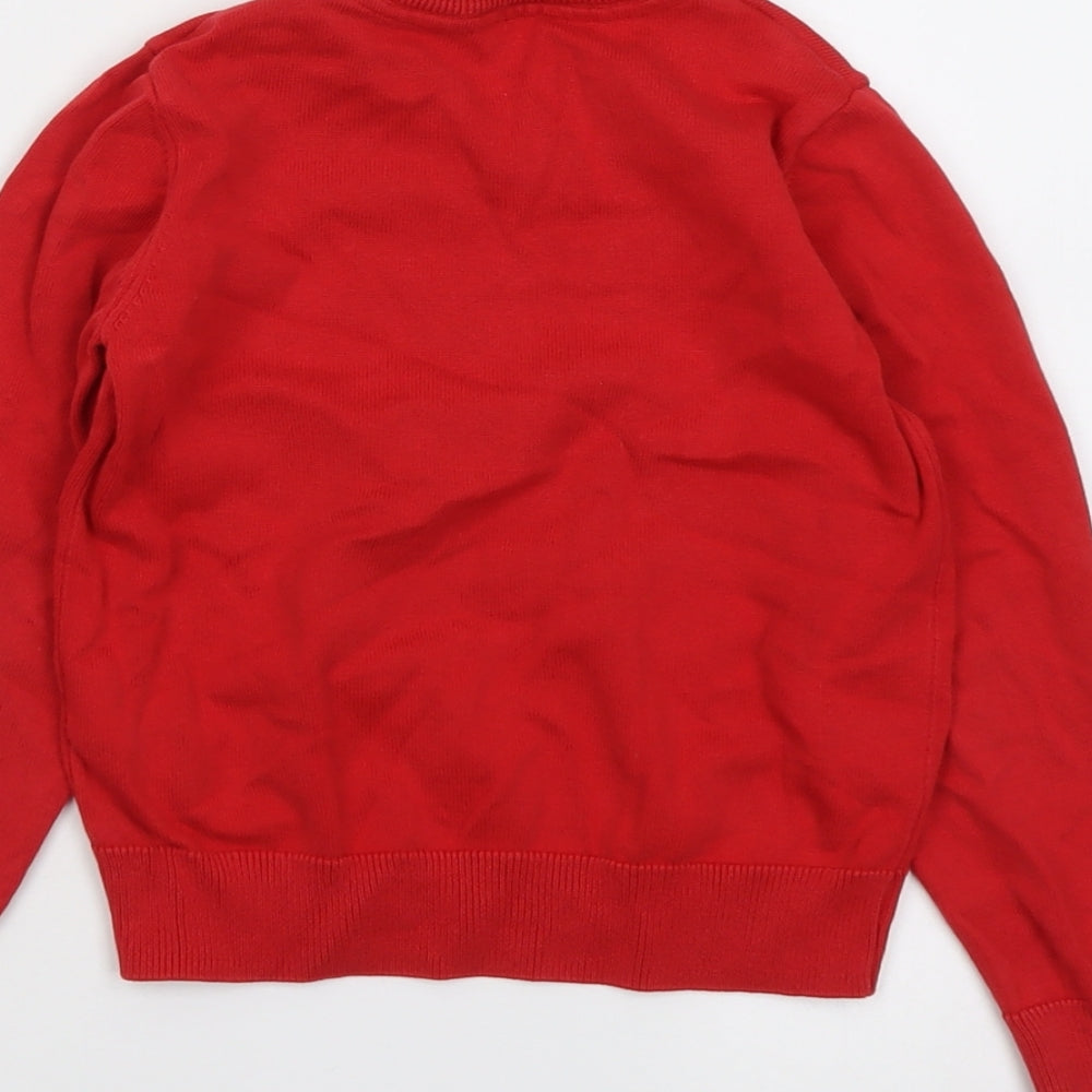 Marks and Spencer Boys Red V-Neck Cotton Pullover Jumper Size 4-5 Years Pullover