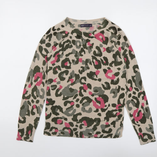 Marks and Spencer Womens Multicoloured Round Neck Animal Print Acrylic Pullover Jumper Size 6 - Leopard Print
