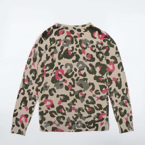 Marks and Spencer Womens Multicoloured Round Neck Animal Print Acrylic Pullover Jumper Size 6 - Leopard Print