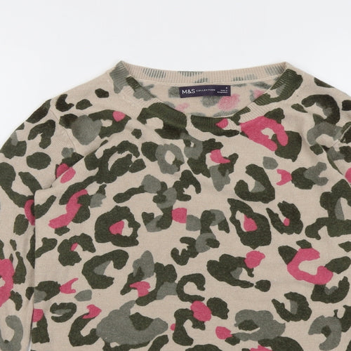 Marks and Spencer Womens Multicoloured Round Neck Animal Print Acrylic Pullover Jumper Size 6 - Leopard Print