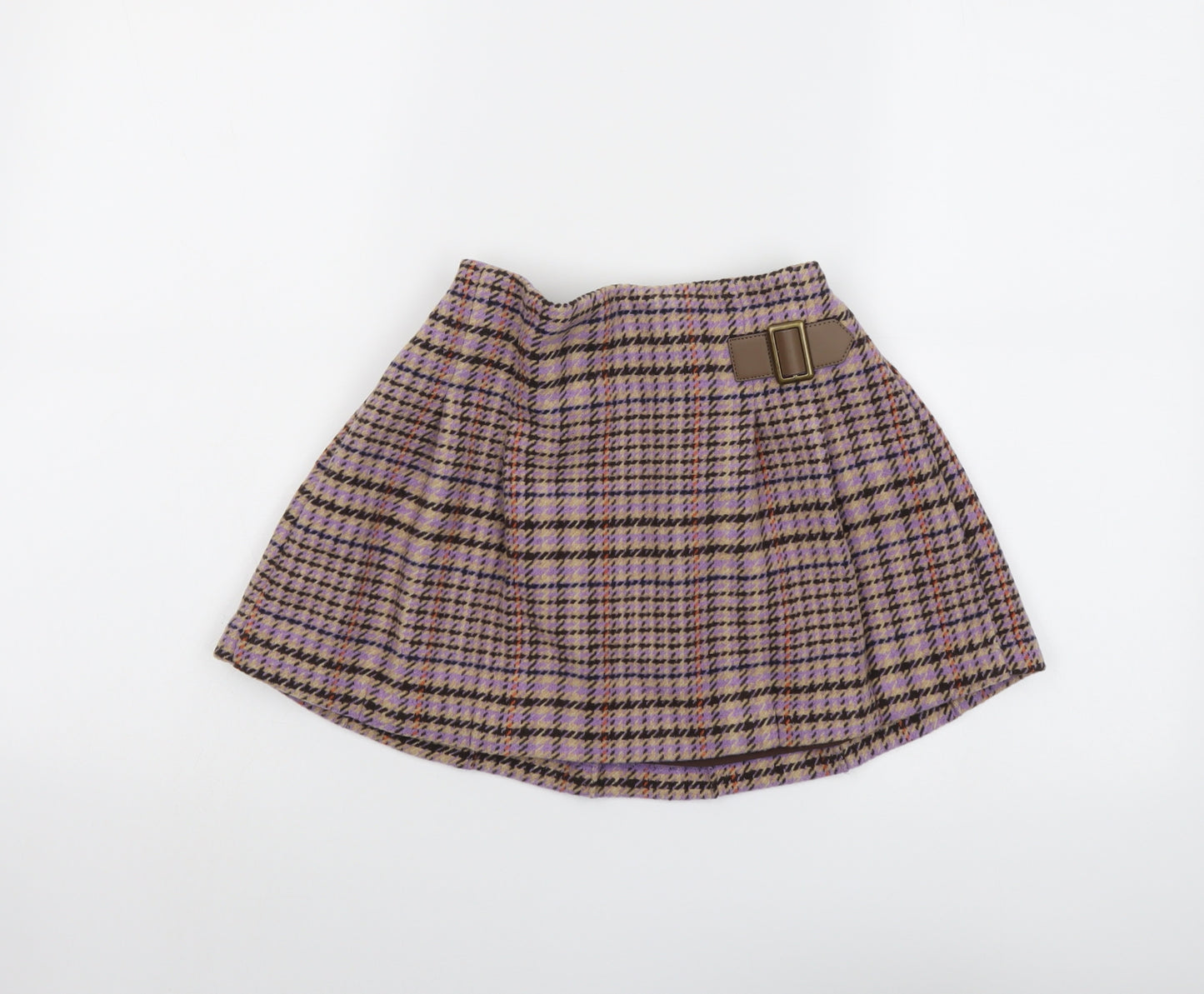 NEXT Girls Purple Plaid Polyester Skater Skirt Size 6-7 Years Regular Pull On