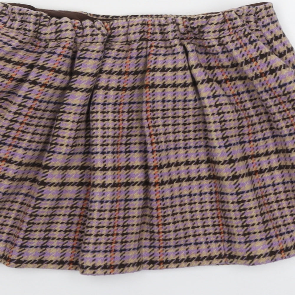 NEXT Girls Purple Plaid Polyester Skater Skirt Size 6-7 Years Regular Pull On