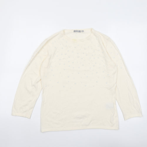 Rabe Womens Ivory Round Neck Modal Pullover Jumper Size 8