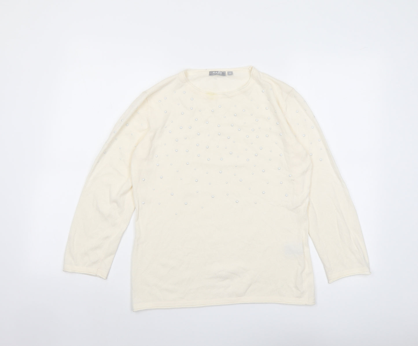 Rabe Womens Ivory Round Neck Modal Pullover Jumper Size 8