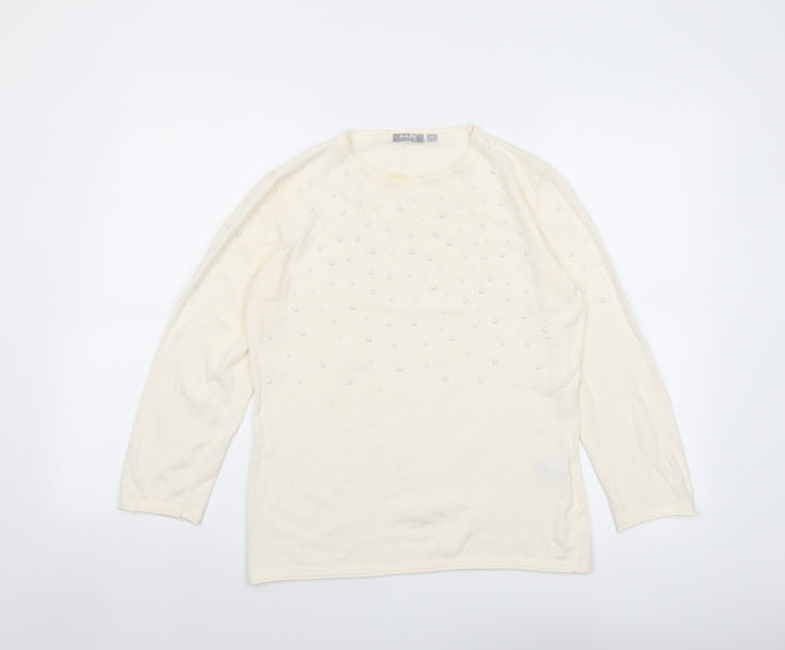 Rabe Womens Ivory Round Neck Modal Pullover Jumper Size 8