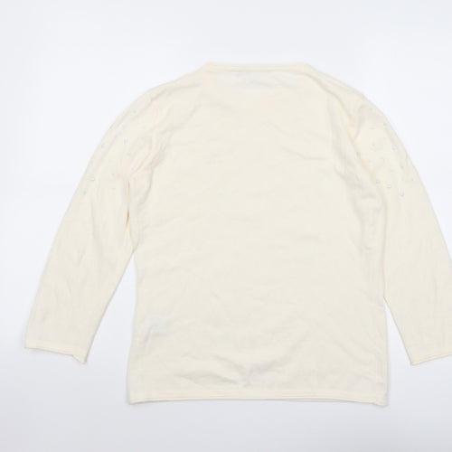 Rabe Womens Ivory Round Neck Modal Pullover Jumper Size 8