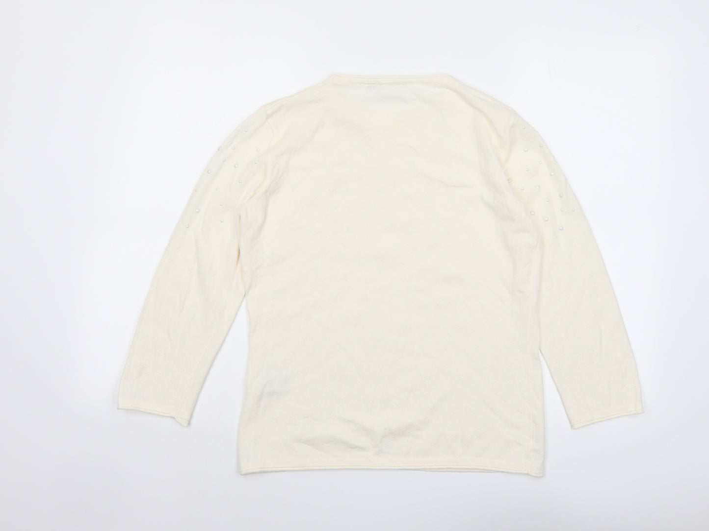 Rabe Womens Ivory Round Neck Modal Pullover Jumper Size 8