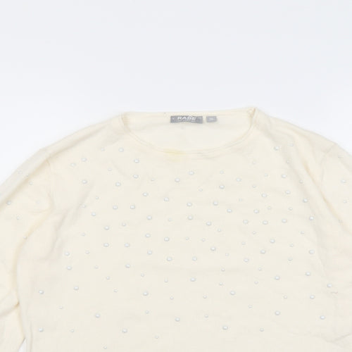 Rabe Womens Ivory Round Neck Modal Pullover Jumper Size 8