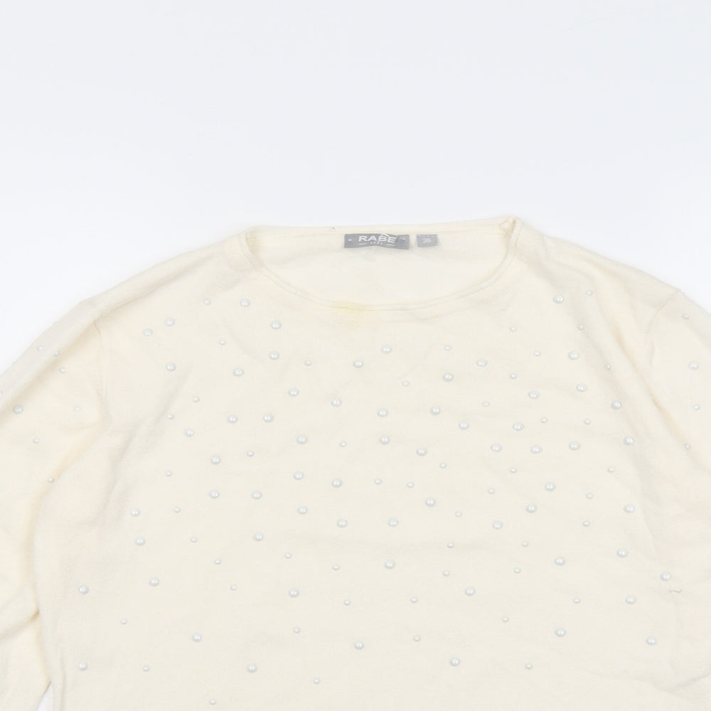 Rabe Womens Ivory Round Neck Modal Pullover Jumper Size 8