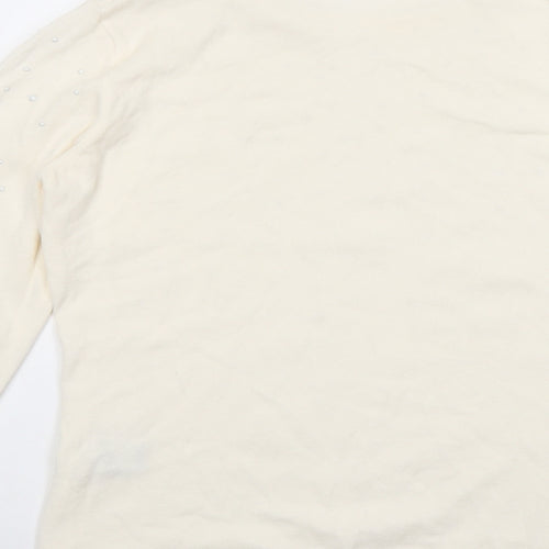 Rabe Womens Ivory Round Neck Modal Pullover Jumper Size 8