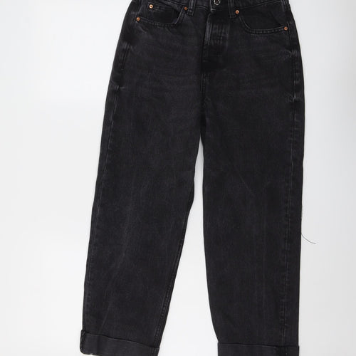 Denim & Co. Womens Black Cotton Straight Jeans Size 6 L23 in Regular Button