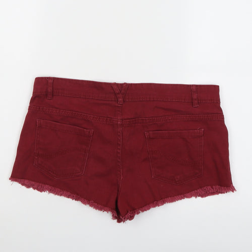 Denim & Co. Womens Red Cotton Cut-Off Shorts Size 12 L3 in Regular Button