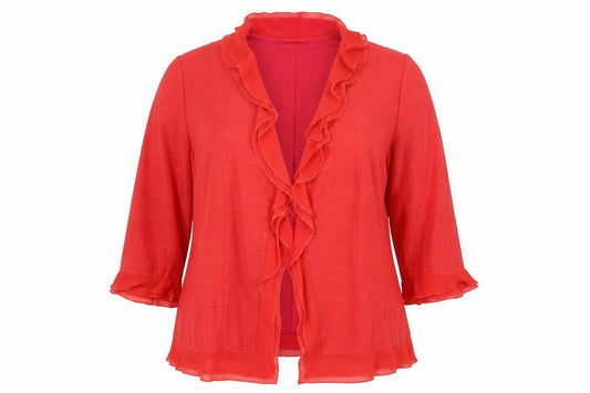 Front view of Gerry Weber women’s red jacket, size UK 18, tie - tie front detail